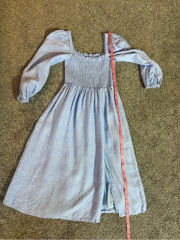 J.Crew Linen Daydream Dress Blue Smocked Puff Sleeve Midi Size S - Image 6