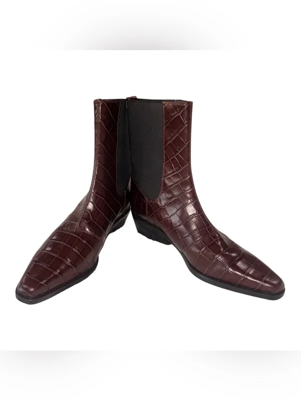NEW Nordstrom Ainsley Croc-Embossed Brown Chelsea Ankle Boot 8.5 - Image 5
