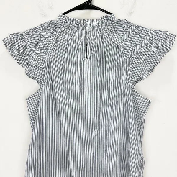 J.Crew Striped Flutter Sleeve Top Blouse Cotton White Blue Preppy Medium NWT - Image 9