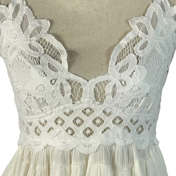 Free People Intimately X-Small Adella Cami Top White Ruffle Crochet Lace Smocked - Image 3