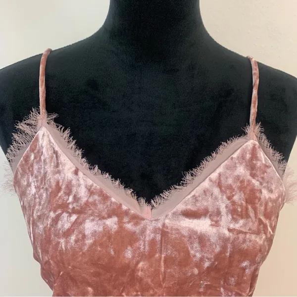 Miami Woman S Romantic Pink Crushed Velvet Croquette Soft Girl Cami Tank‎ Top - Image 3