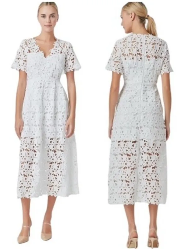NWT Endless Rose Lace Short Sleeve Midi Dress White Size S - Image 3