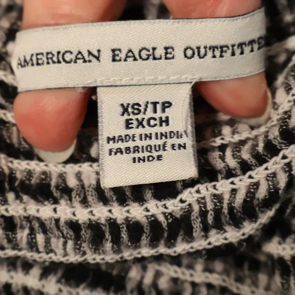 American‎ Eagle Gingham Smocked Crop Top Womens Size XS Black White Cottage - Image 3