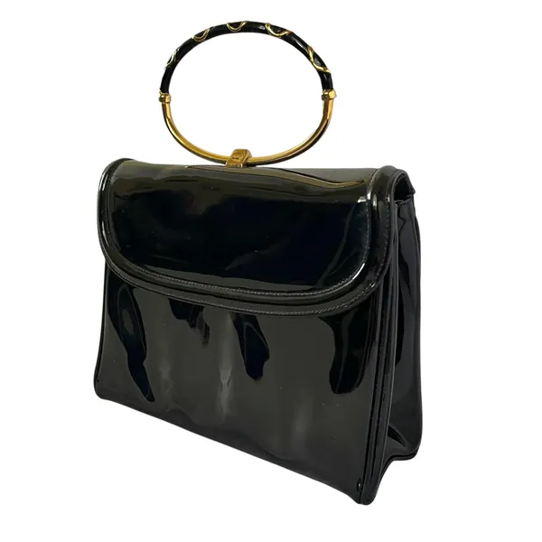 Vintage Morris Moskowitz MM Black Patent Leather Ring Handle Evening Bag Handbag - Image 9
