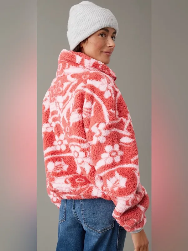 American Eagle Red/White Bear Hug Cozy Sherpa Zip Jacket‎ Sz Med Boho-Chic Fairy - Image 4