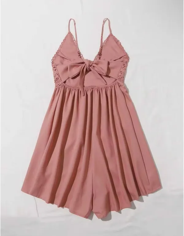 SheIn Contrast Crochet Lace Self-Tie Cami Romper - Image 3