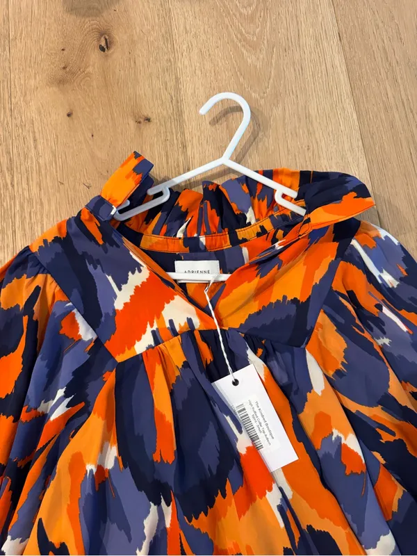 Adrienne Orange & Purple/Navy Abstract Print Blouse - Image 2