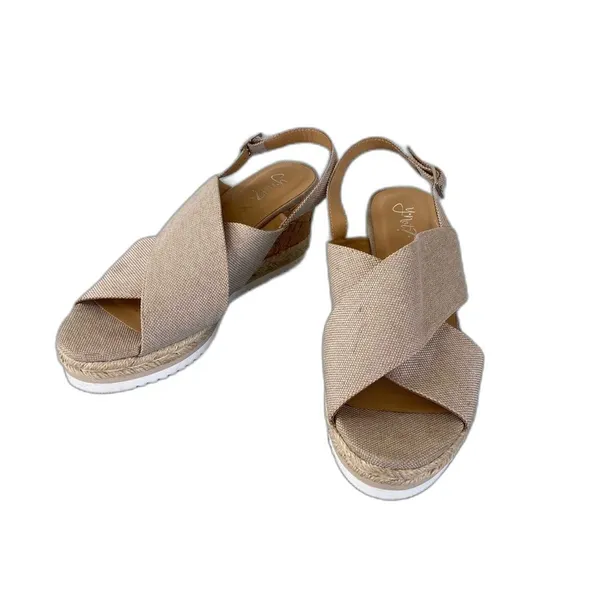 neutral beige espadrille cork platform wedge size 10 - Image 2
