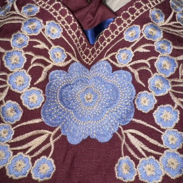 Blue Rain Slip Dress Maroon Periwinkle‎ Embroidered Boho Hippie Indie Lined-XS - Image 5