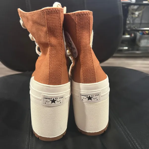 Stylish Lace-Up Platform Boots - Brown and White - Image 4