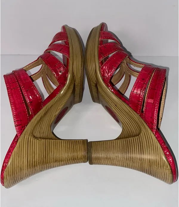 Sofft hot pink pattern leather open toe heels Red Size 6.5 - Image 3