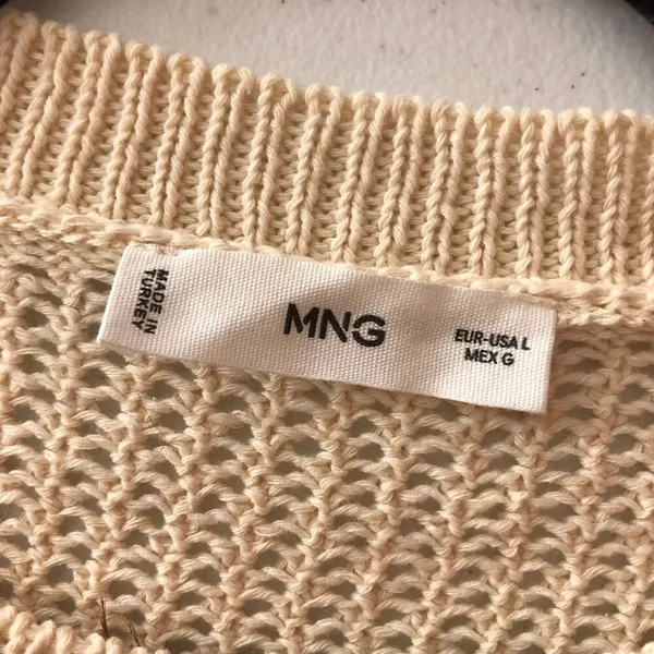 MNG Mango Womens Open Knit Sweater Boxy Floral Applique Beige Short Sleeve L - Image 3