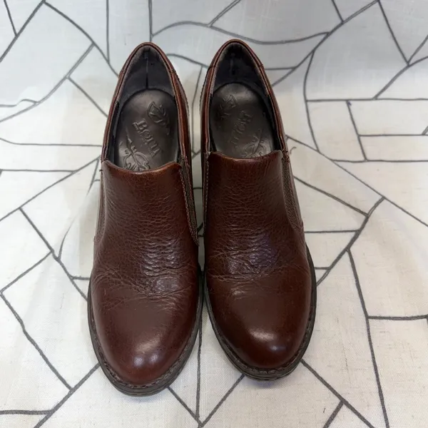 Born Leather Heeled Booties Size 10 Brown Pebbled Block Heel Slip On Ankle Boots - Image 5