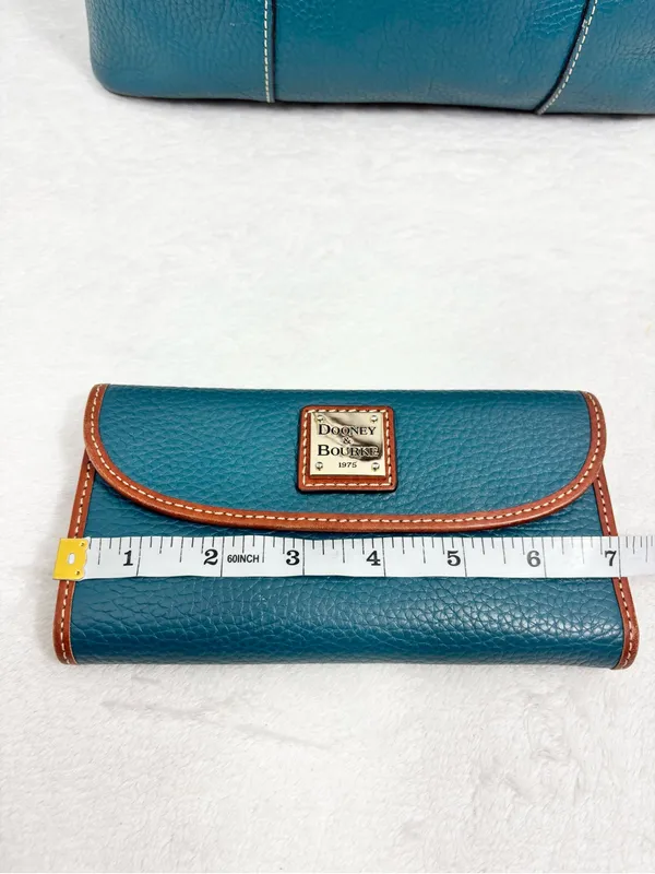 Dooney & Bourke Teal Brown Pebble Leather Tote & Matching Wallet Set - Image 7