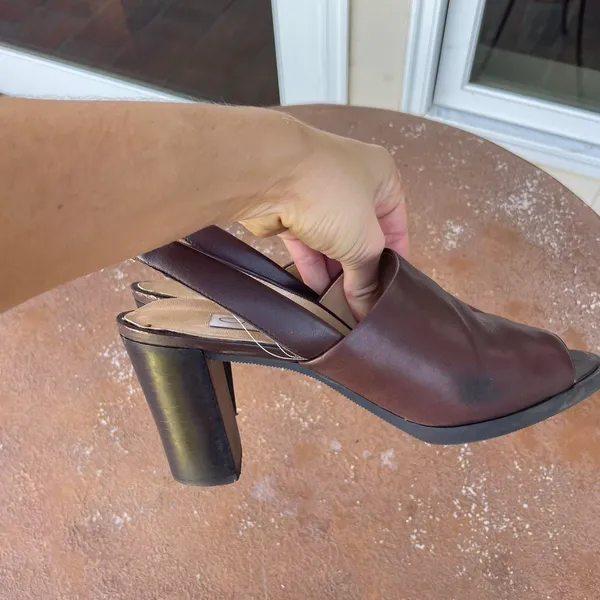 Madewell Vintage 90s retro calico Brown leather block heel mule sandals sz 7.5 - Image 4