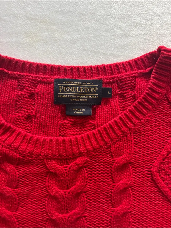 Pendleton Cashmere Cotton Blend Red Cable Knit Crewneck Sweater - Image 2