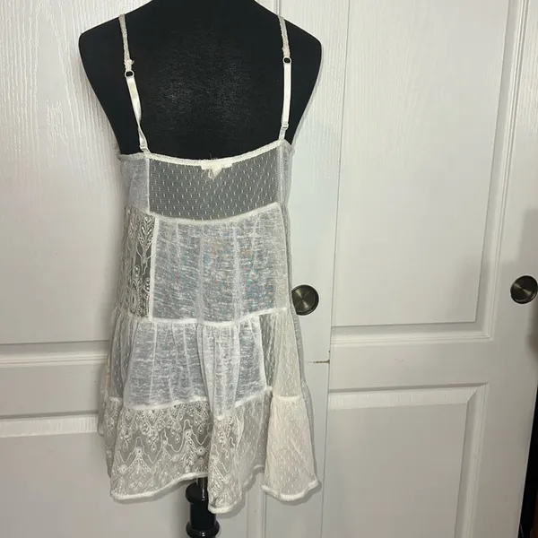 RETRO AEROPOSTALE PATCHWORK SHEER CREAM LACE CAMI TUNIC ROMANTIC BOHO - Image 3