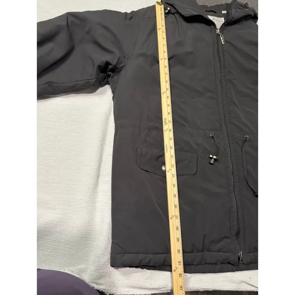Towne from London Fog Black Hooded Parka Jacket Large Regular Full Zip Coat - Image 10