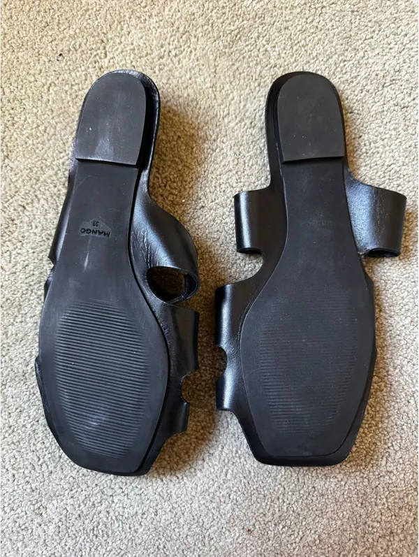 Mango Black Leather Slide Sandals - Image 4