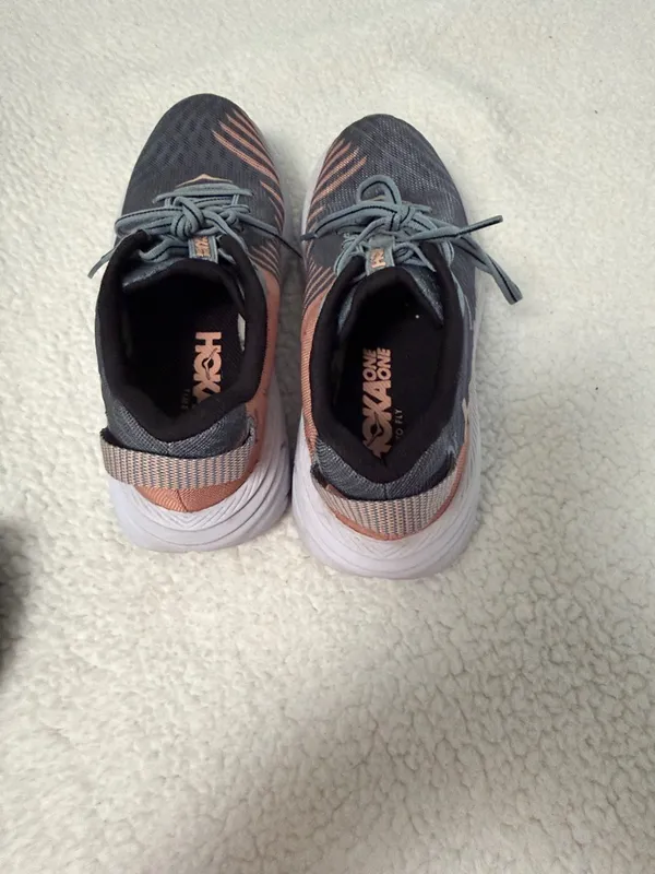 Hoka One One Women's Teal and Peach Running Sneakers - Image 7