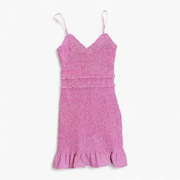 Skies Are Blue Pink Gingham Smocked Mini Dress XS Ruffle Hem Cami Cottagecore - Image 3