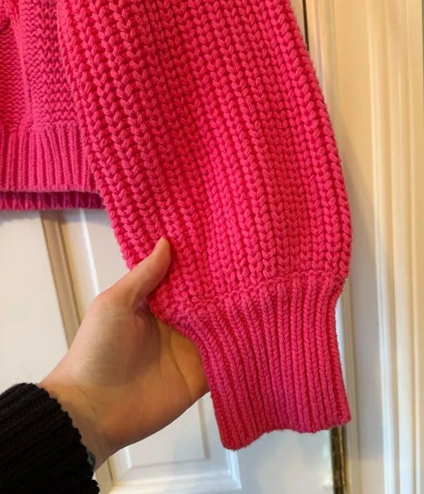 Free People Dream Cable Knit Sweater in Hibiscus Highlight Pink Size Small - Image 5