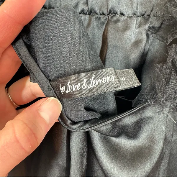 For Love‎ and Lemons small satin and tulle ruffle black pajamas tank long pants - Image 6