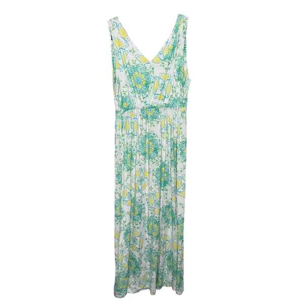 Fresh Produce Maxi Dress Womens Large White Teal Yellow Excellent Paisley Boho - Image 6