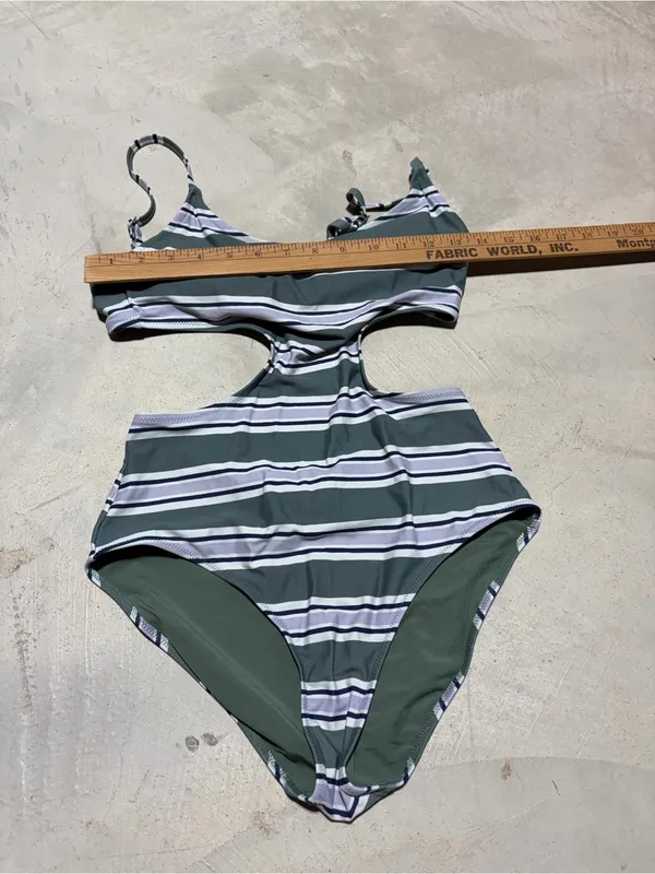 Aerie Striped Green Cutout One-Piece full coverage Swimsuit small - Image 6