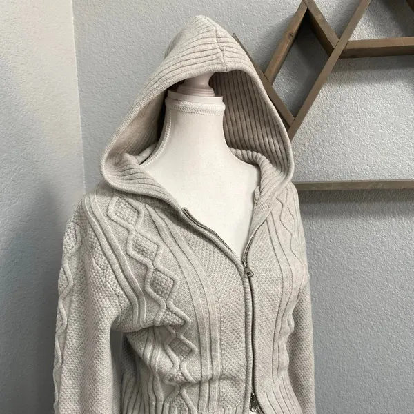 Wild Fable Cream Grey Cable Knit Zip Up Hoodie Sweater Grunge Dark Cottagecore - Image 2
