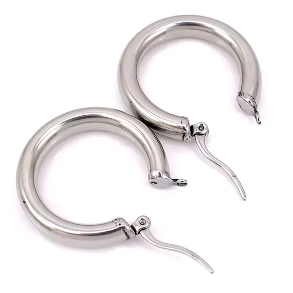 Large Tubular 18k White Gold Filled Hoop Earrings,‎ 30mm - Image 2