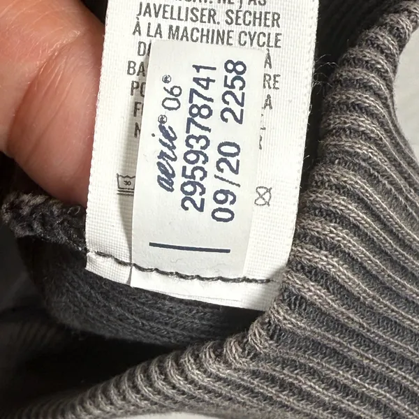 Aerie Hoodie Pullover Ribbed‎ Drawstring Cropped Comfy Casual Gray Large - Image 6