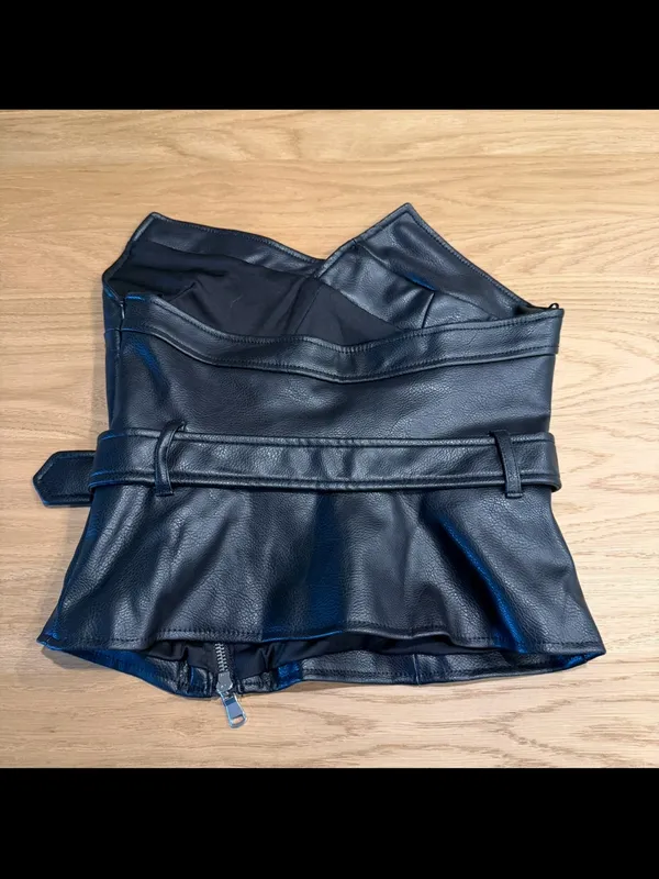Zara Black Faux Leather Bustier Top with Belt Detail - Image 3