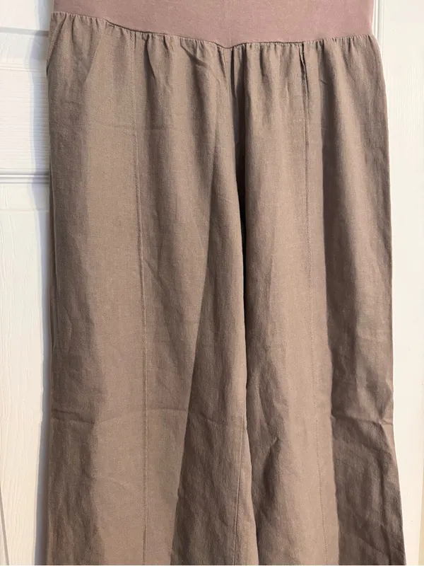 Just Living Brown Taupe Wide-Leg High Stretch Knit Linen Blend Pants Size Medium - Image 4