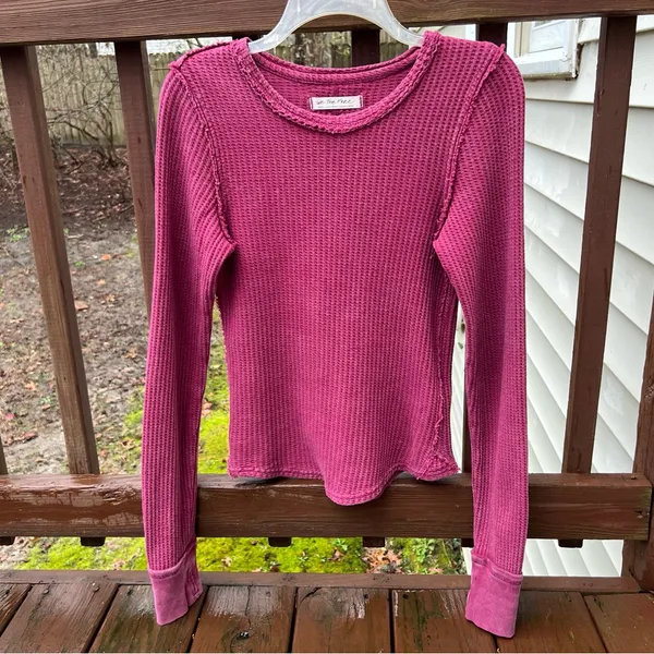 FREE PEOPLE We The Free Womens Roll With It Ribbed Distressed Thermal Shirt|Sz:S - Image 13