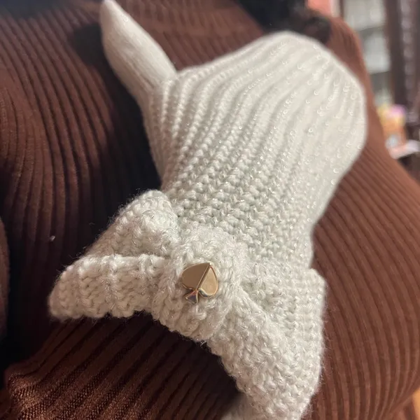 Kate Spade Cream Knit Mittens with Bow - Image 2