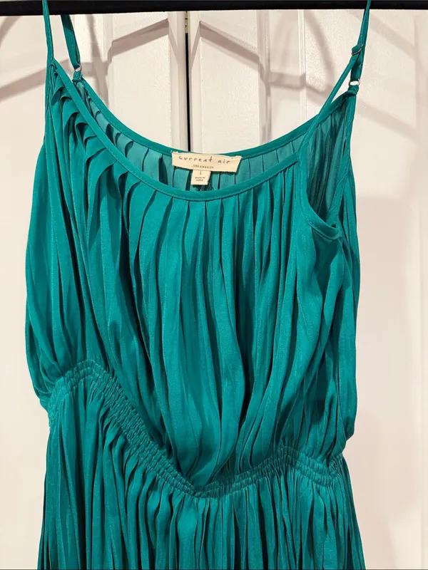 Current Air Teal Pleated Midi Dress with Spaghetti Straps large‎ - Image 4