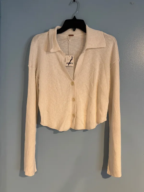Free People Ella Sweatshirt Ivory Small - Image 2