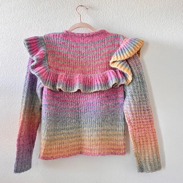 Loveshackfancy Multicolor Yumi‎ Ruffle Alpaca Wool Blend Pullover Sweater Small - Image 4
