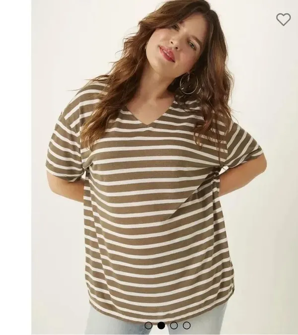 East Adeline Striped V-neck Tunic Top T-shirt Tee 2X Dia & Co Plus Size NWT New - Image 2