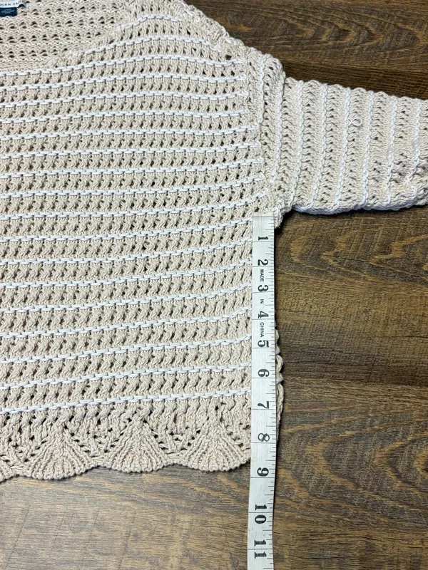 American Eagle Ballet Neck Open Knit Oversized Sweater Women's Large Beige - Image 5
