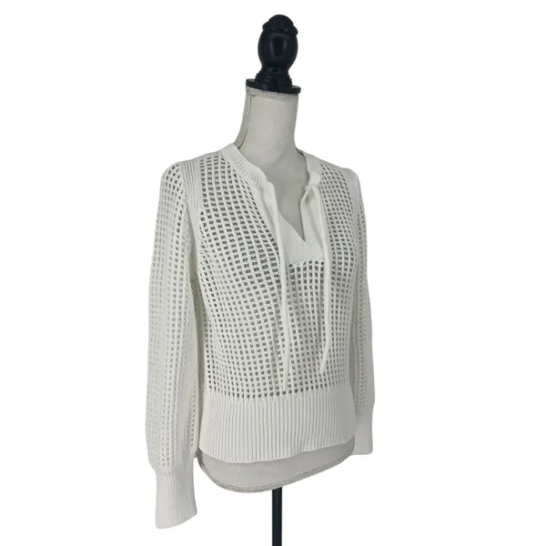 REPEAT White Perforated Drawstring Sweater‎ Size XXS - Image 7