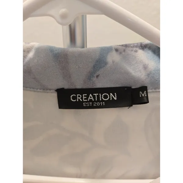 Creation Women Medium Floral Print Denim Style Button Down Jacket Blue Casual - Image 3