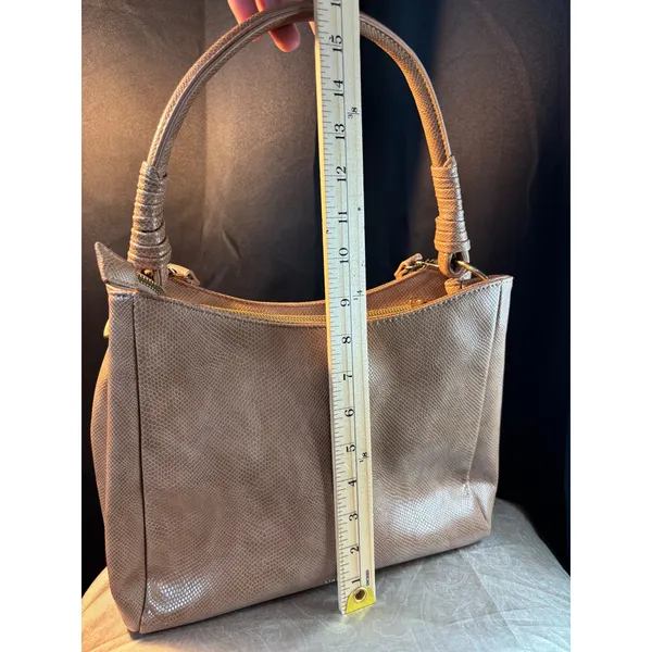 Like Dreams Tan Snake Embossed Woven Shoulder Bag Crossbody Gold Hardware - Image 4