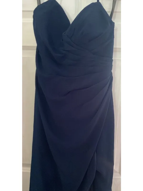 Gather & Gown Size 12 Navy Formal Gown Sweetheart Ruched Chiffon Wedding Guest - Image 7