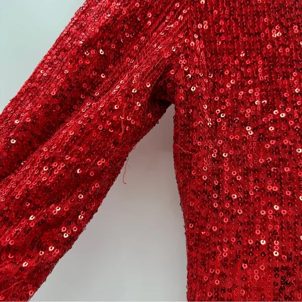 RTR One33 Social Red Sequin Drape Long‎ Sleeve Sheath Mini Dress Sz 4 - Image 12