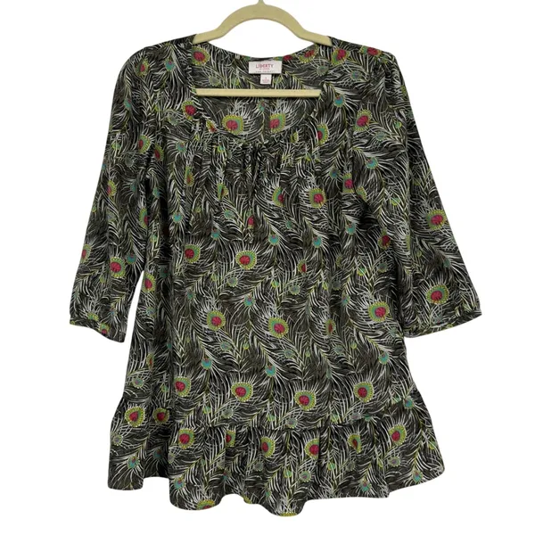 Liberty of London X Target Green Peplum 3/4 Sleeve Blouse Womens S Preppy Fall - Image 2