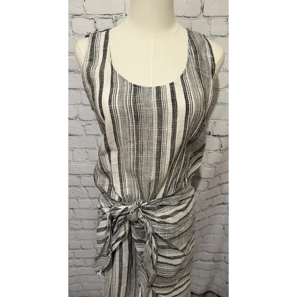 Anthropologie Drew Gray Stripe Tie Front Linen/rayon Dress Size S - Image 2