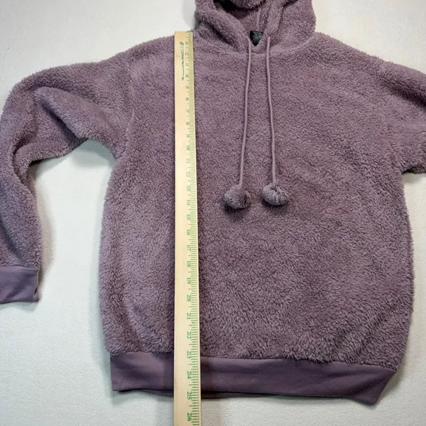 Cold Crush Womens Teddy Fleece‎ Hoodie Pom Pom Drawstring Purple Small NWT - Image 7