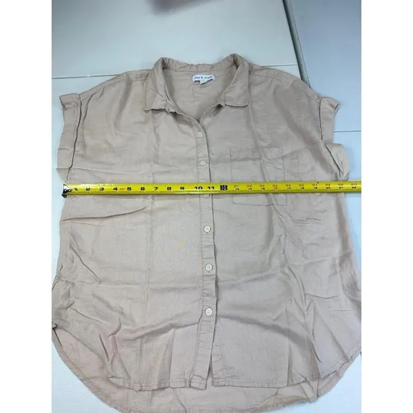 Alex & Jordan Womens‎ Linen Blend Short Sleeve Button Up Shirt Beige Oatmeal L - Image 4
